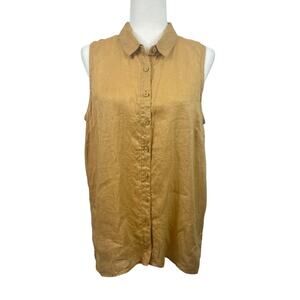 Garnet Hill Linen Button Up Tank Mustard Women's 12